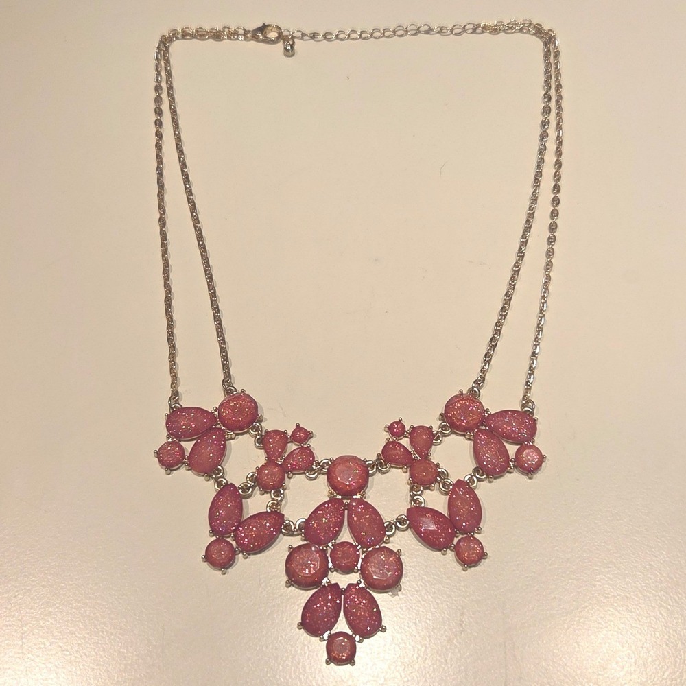 Sparkly Pink Gem Cluster Statement Necklace Women's Fashion Jewelry Accessory‎